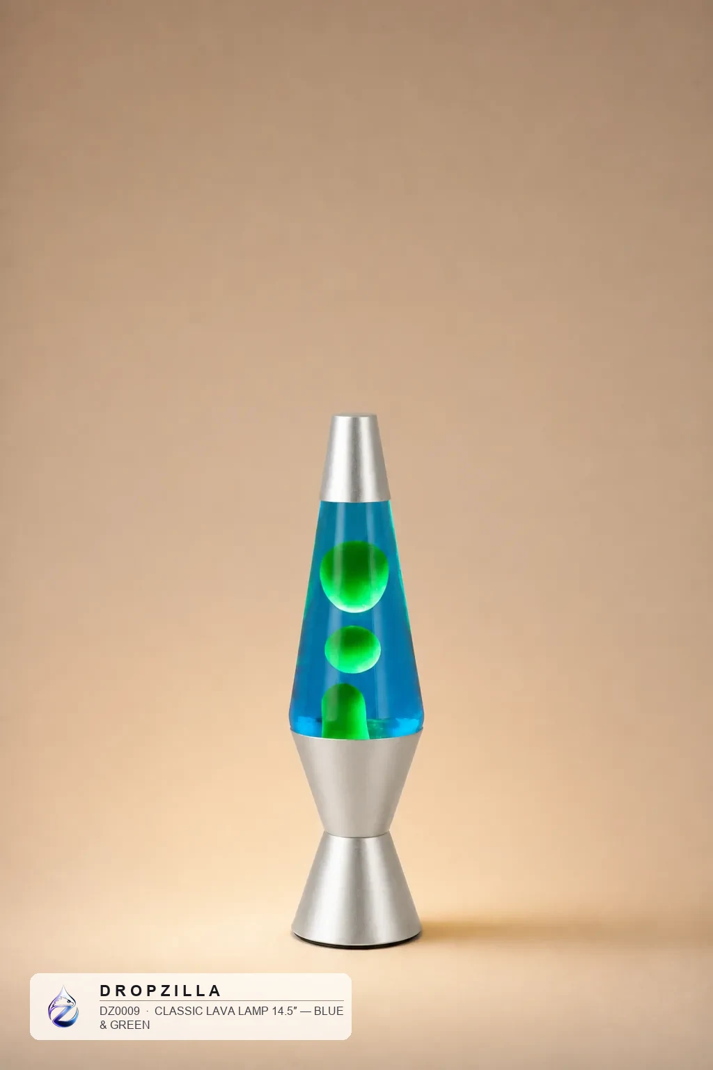 Classic Lava Lamp 14.5″ — Blue & Green — Lava Lamps — Metal base + glass · wax motion — Dropzilla