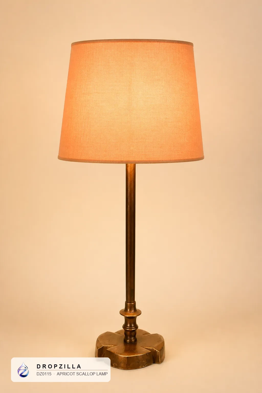 Apricot Scallop Lamp — Table & Floor Lamps — Slim brass column, scalloped foot (aluminium & brass, golden coating), plus a fabric drum shade — Dropzilla