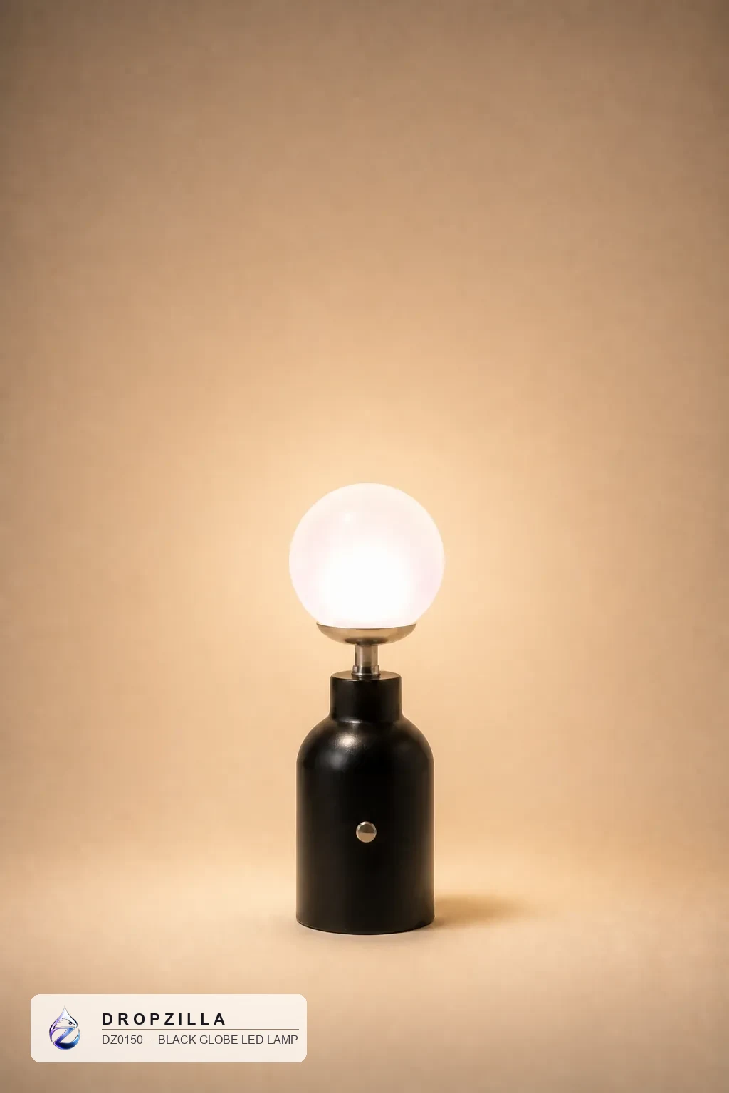 Black Globe LED Lamp — Accent Lamps — Black polymer globe, rechargeable LED — Dropzilla