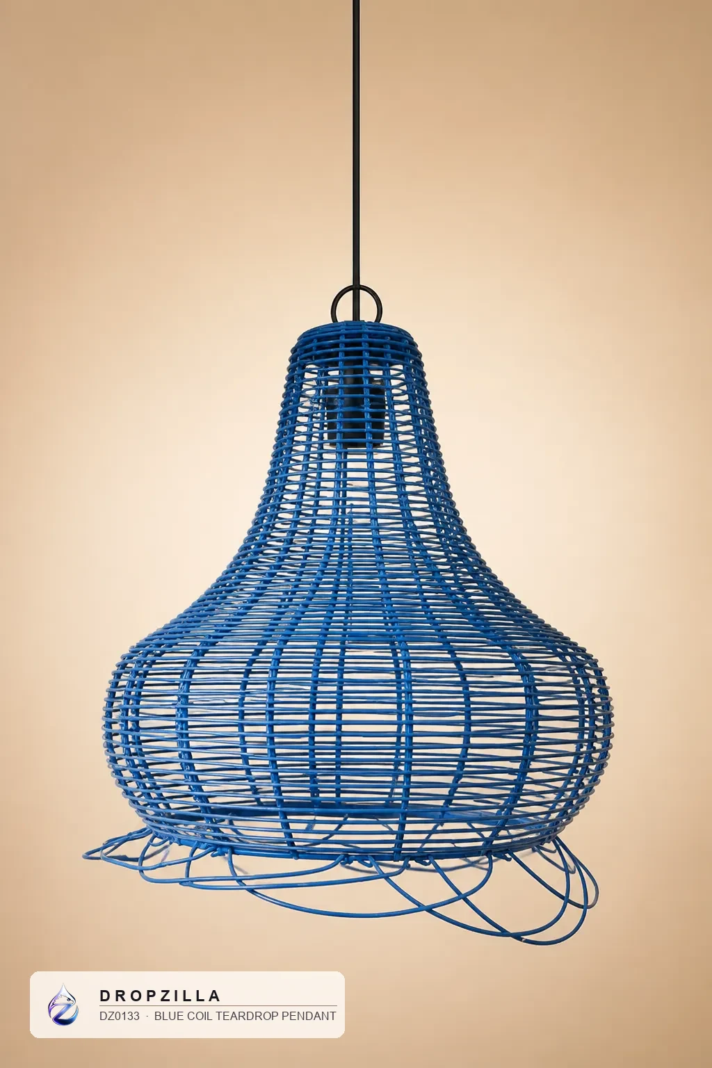 Blue Coil Teardrop Pendant — Pendant Lights — Blue coiled iron wire — Dropzilla