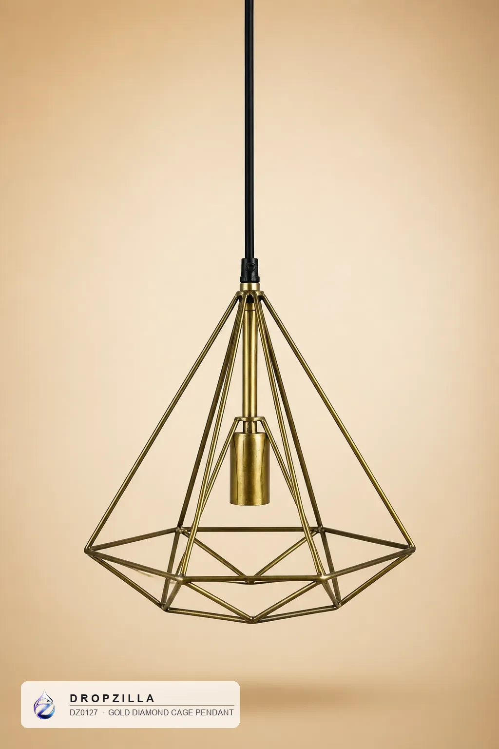 Gold Diamond Cage Pendant — Pendant Lights — Faceted gold-finish wire cage (aluminium & brass, golden coating) — Dropzilla