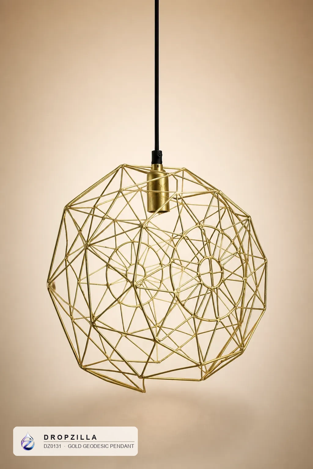 Gold Geodesic Pendant — Pendant Lights — Gold-finish geodesic wire sphere (aluminium & brass, golden coating) — Dropzilla