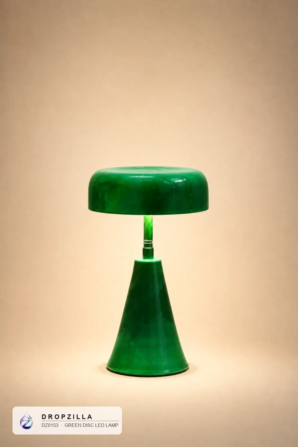 Green Disc LED Lamp — Accent Lamps — Green polymer, flat disc top, rechargeable LED — Dropzilla