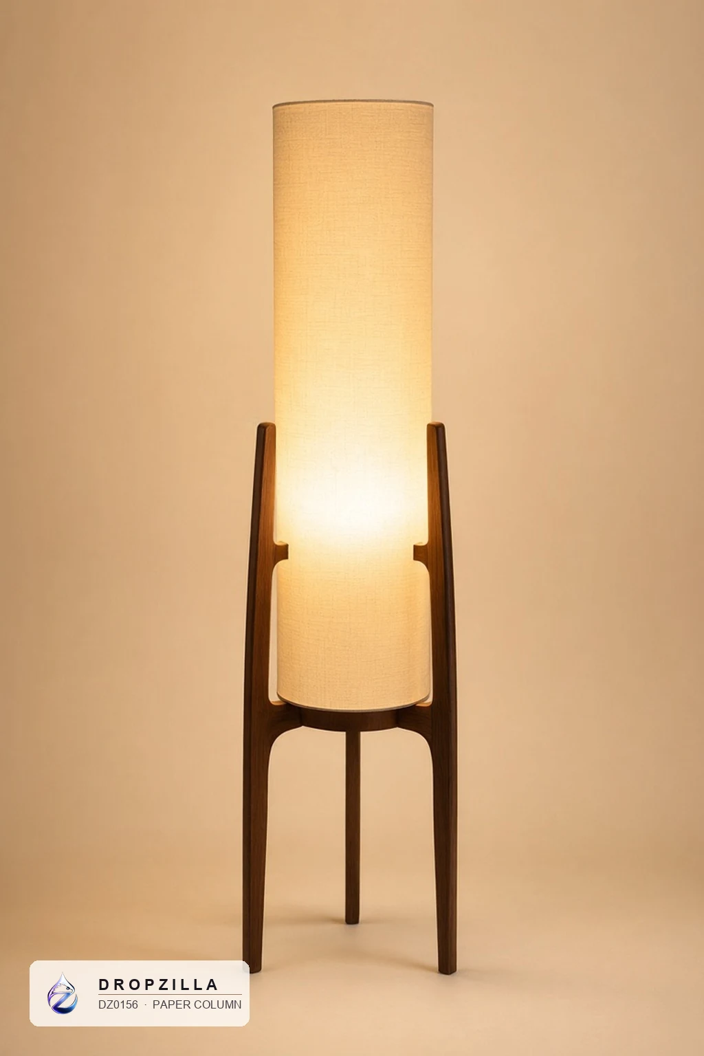 Paper Column — Table & Floor Lamps — Walnut-finish wood stand with a cylindrical rice-paper / fabric shade — Dropzilla