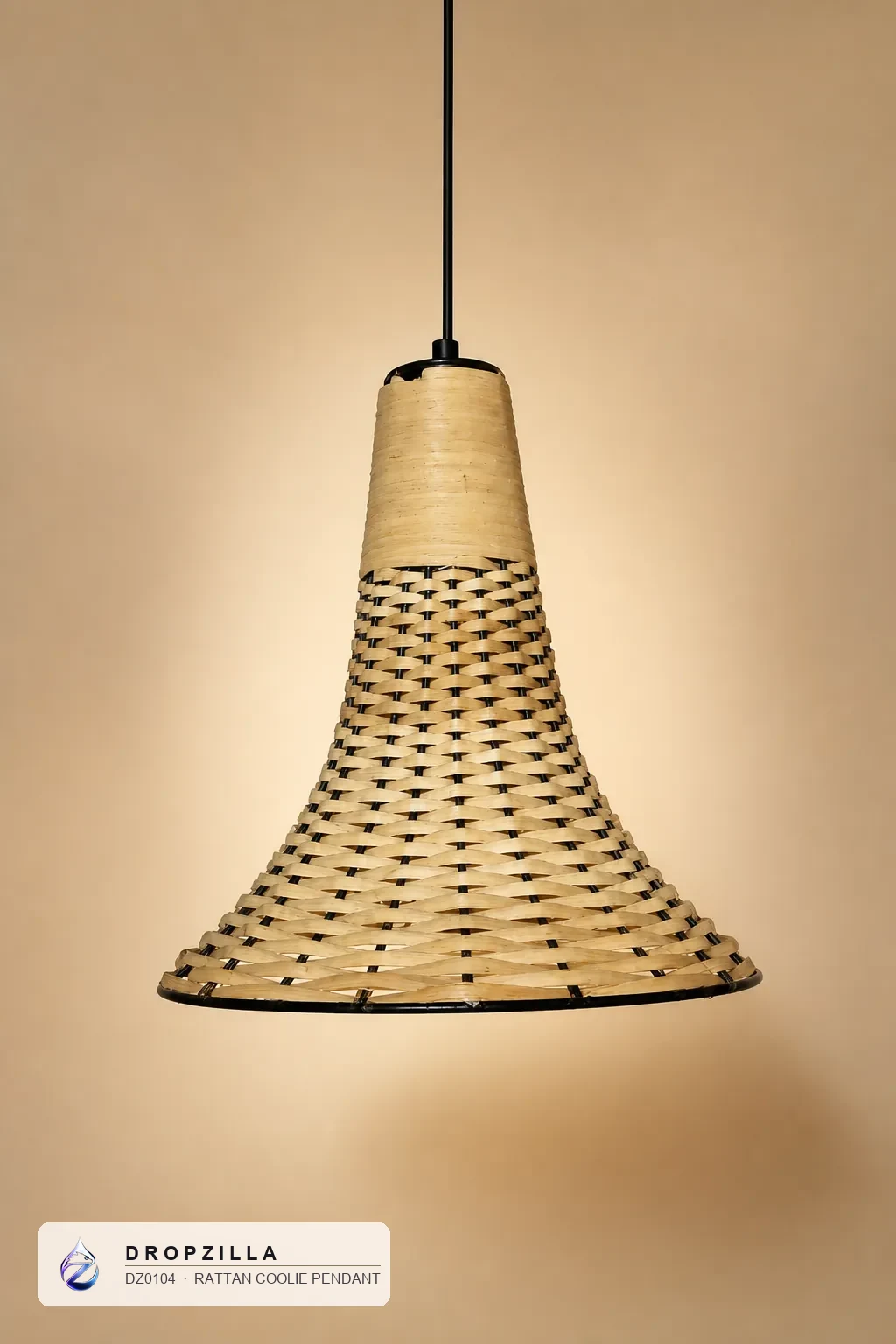 Rattan Coolie Pendant — Pendant Lights — Handwoven rattan with a bamboo-wrapped crown — Dropzilla